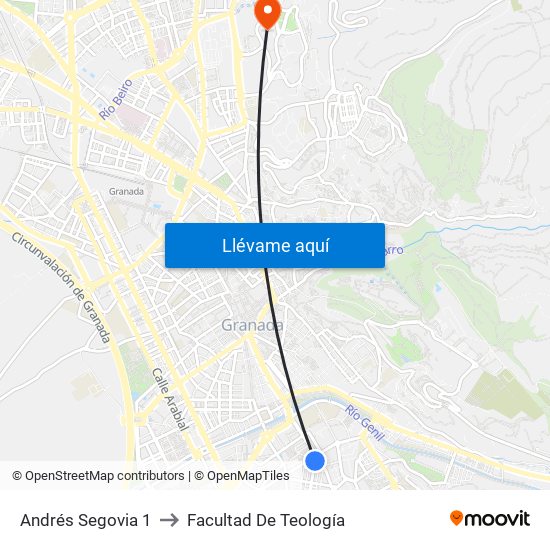 Andrés Segovia 1 to Facultad De Teología map