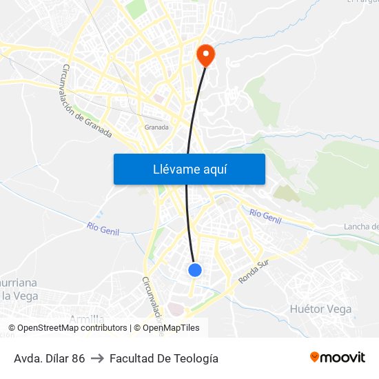 Avda. Dílar 86 to Facultad De Teología map