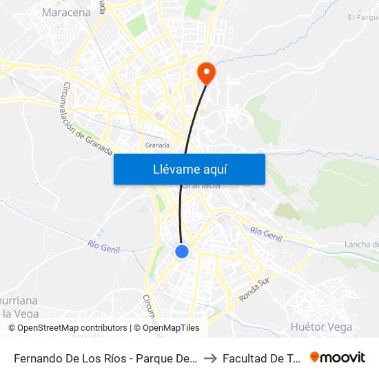 Fernando De Los Ríos - Parque De Las Ciencias to Facultad De Teología map