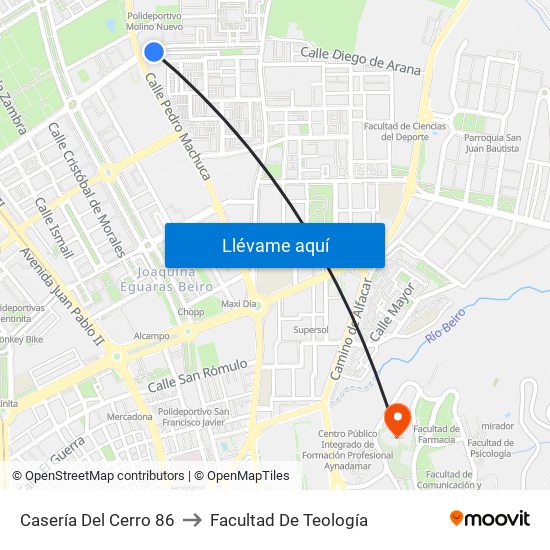 Casería Del Cerro 86 to Facultad De Teología map