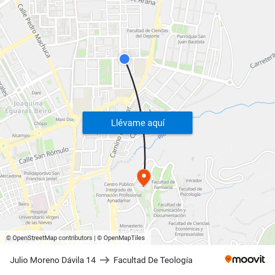 Julio Moreno Dávila 14 to Facultad De Teología map