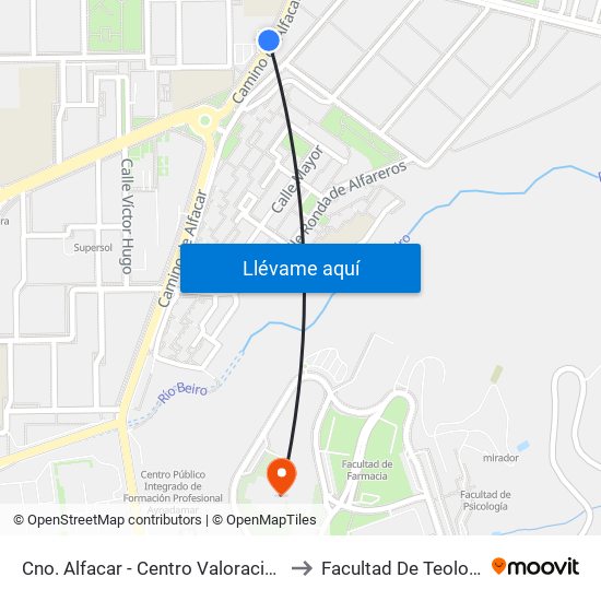 Cno. Alfacar - Centro Valoración 2 to Facultad De Teología map