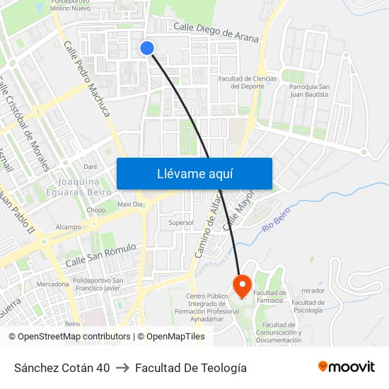 Sánchez Cotán 40 to Facultad De Teología map