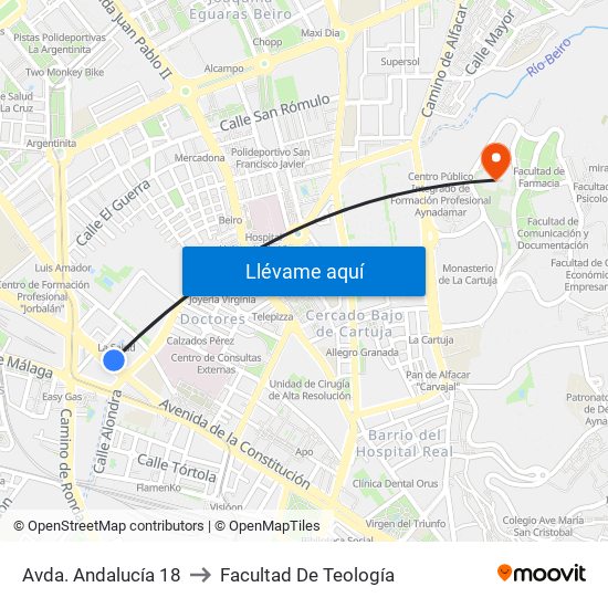 Avda. Andalucía 18 to Facultad De Teología map