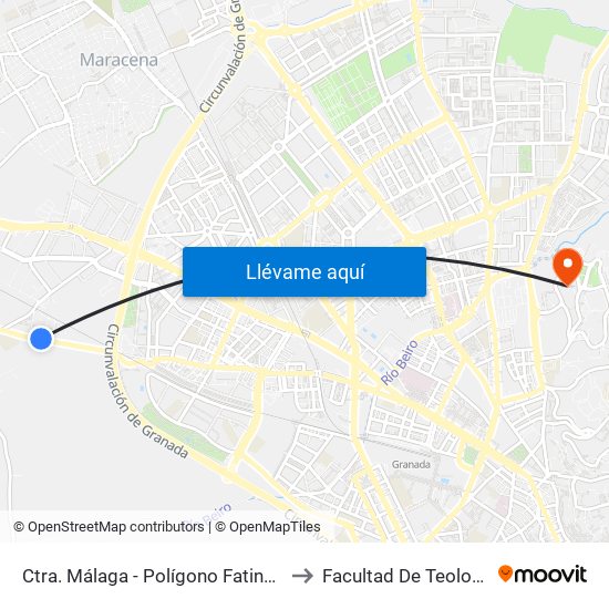 Ctra. Málaga - Polígono Fatinafar to Facultad De Teología map