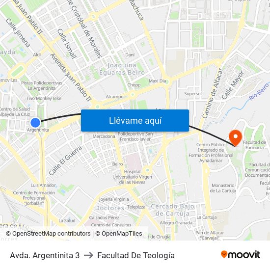 Avda. Argentinita 3 to Facultad De Teología map
