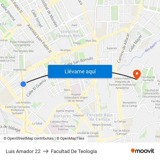 Luis Amador 22 to Facultad De Teología map