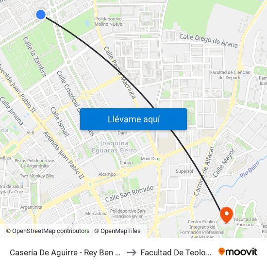 Casería De Aguirre - Rey Ben Zirí to Facultad De Teología map