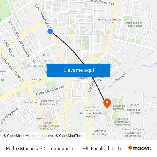 Pedro Machuca - Comandancia Guardia Civil to Facultad De Teología map