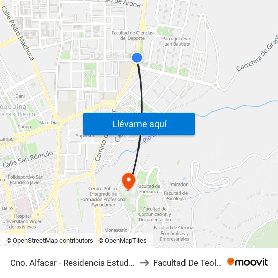 Cno. Alfacar - Residencia Estudiantes to Facultad De Teología map