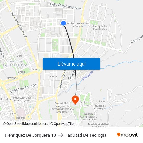 Henriquez De Jorquera 18 to Facultad De Teología map