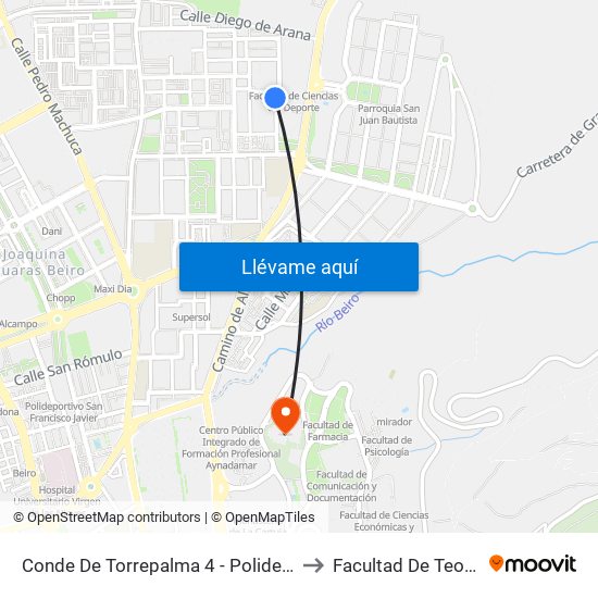 Conde De Torrepalma 4 - Polideportivo to Facultad De Teología map