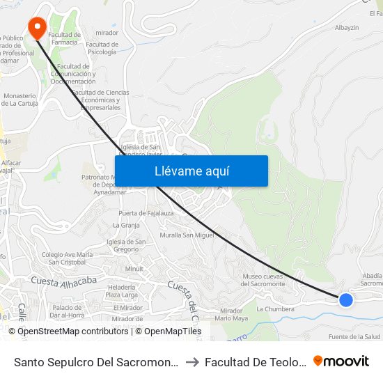 Santo Sepulcro Del Sacromonte 5 to Facultad De Teología map