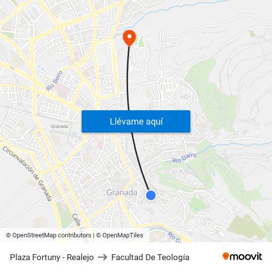 Plaza Fortuny - Realejo to Facultad De Teología map