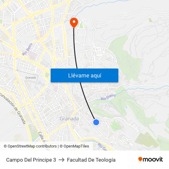 Campo Del Principe 3 to Facultad De Teología map