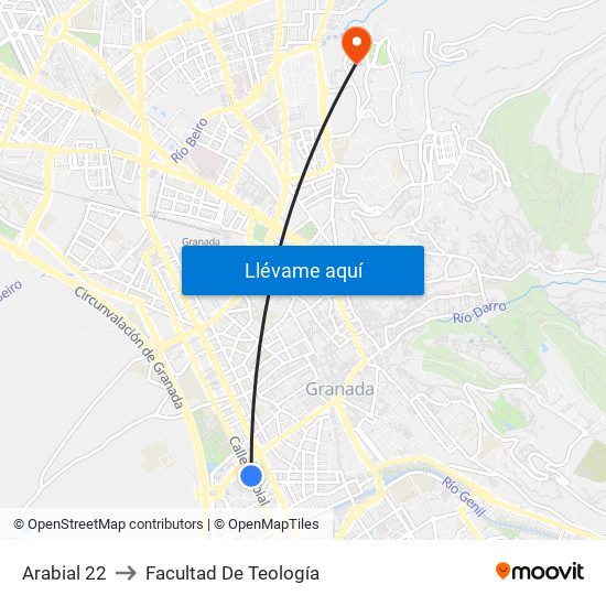 Arabial 22 to Facultad De Teología map