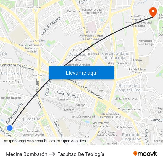 Mecina Bombarón to Facultad De Teología map