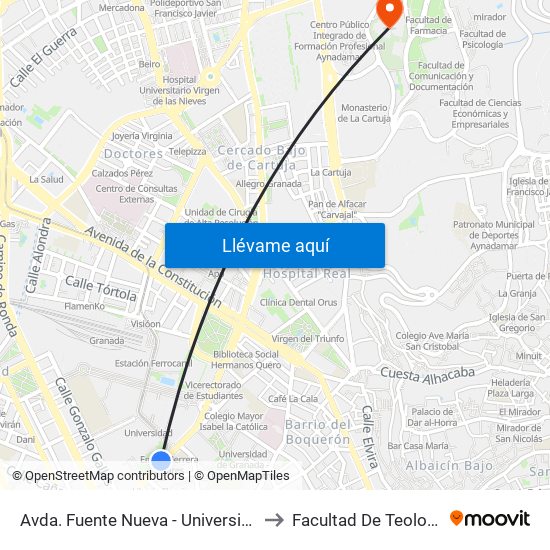 Avda. Fuente Nueva - Universidad to Facultad De Teología map