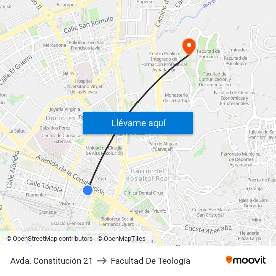 Avda. Constitución 21 to Facultad De Teología map