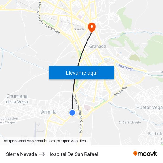 Sierra Nevada to Hospital De San Rafael map