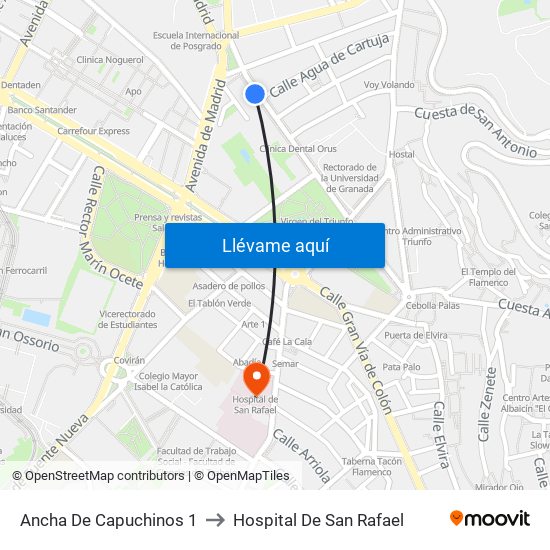 Ancha De Capuchinos 1 to Hospital De San Rafael map