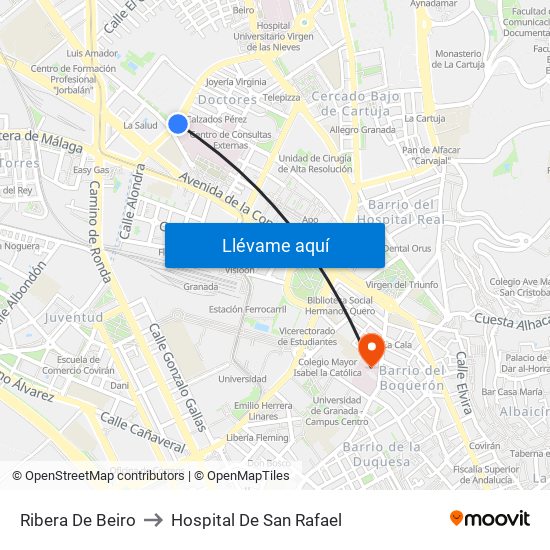 Ribera De Beiro to Hospital De San Rafael map