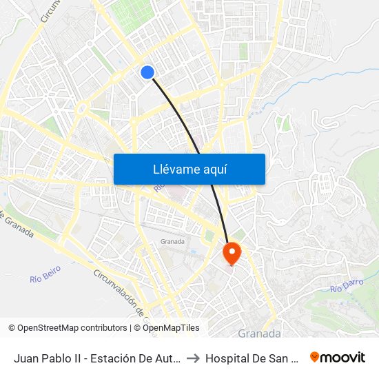 Juan Pablo II - Estación De Autobuses to Hospital De San Rafael map