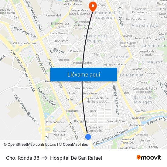 Cno. Ronda 38 to Hospital De San Rafael map