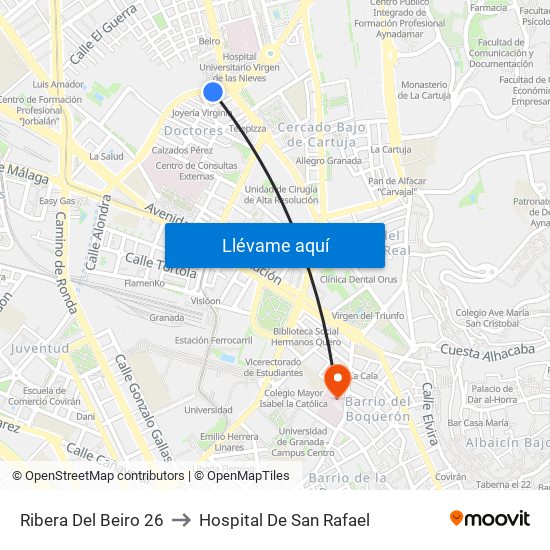 Ribera Del Beiro 26 to Hospital De San Rafael map