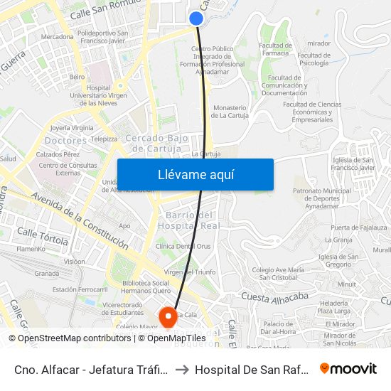 Cno. Alfacar - Jefatura Tráfico to Hospital De San Rafael map