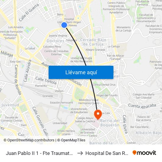 Juan Pablo II 1 - Fte Traumatología to Hospital De San Rafael map