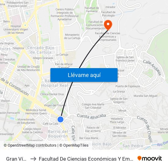 Gran Vía 54 to Facultad De Ciencias Económicas Y Empresariales map