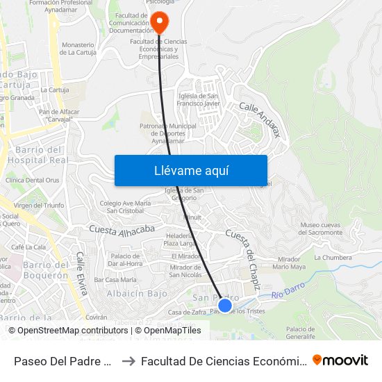 Paseo Del Padre Manjón - Fte 1 to Facultad De Ciencias Económicas Y Empresariales map