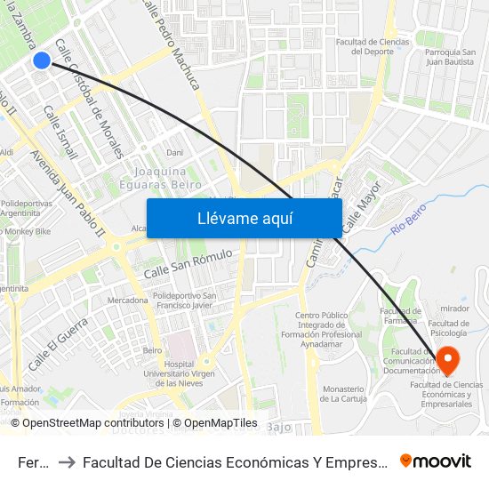 Ferial to Facultad De Ciencias Económicas Y Empresariales map