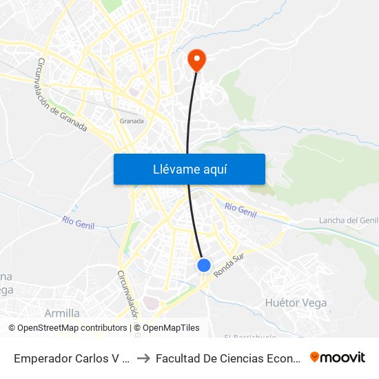 Emperador Carlos V - C.P. Sierra Nevada to Facultad De Ciencias Económicas Y Empresariales map