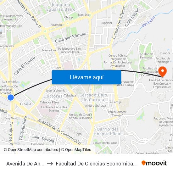 Avenida De Andalucía 1 to Facultad De Ciencias Económicas Y Empresariales map