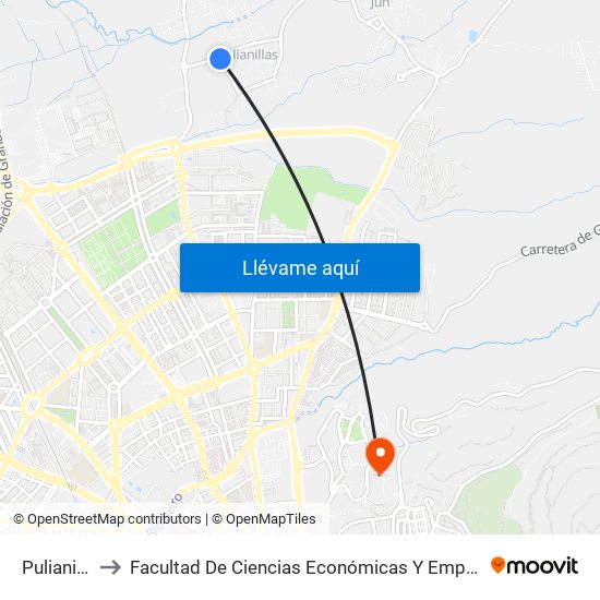 Pulianillas to Facultad De Ciencias Económicas Y Empresariales map