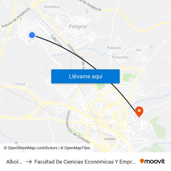 Albolote to Facultad De Ciencias Económicas Y Empresariales map