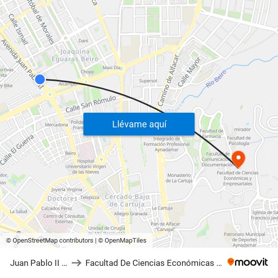 Juan Pablo II - Fte 23 to Facultad De Ciencias Económicas Y Empresariales map