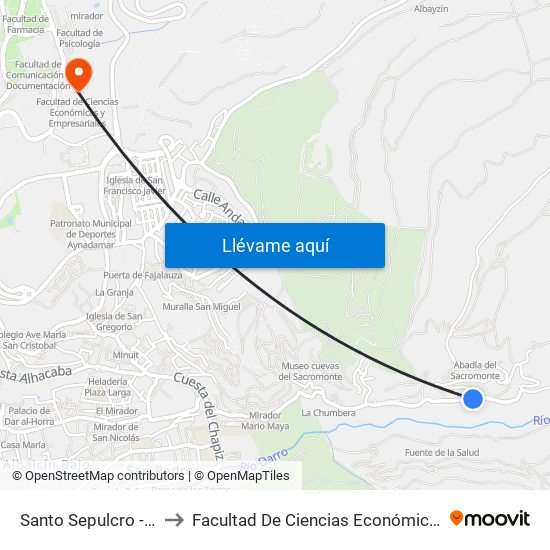 Santo Sepulcro - Fte. Ermita to Facultad De Ciencias Económicas Y Empresariales map