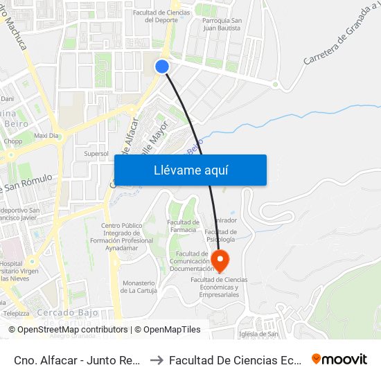 Cno. Alfacar - Junto Residencia Fdo. De Los Ríos to Facultad De Ciencias Económicas Y Empresariales map