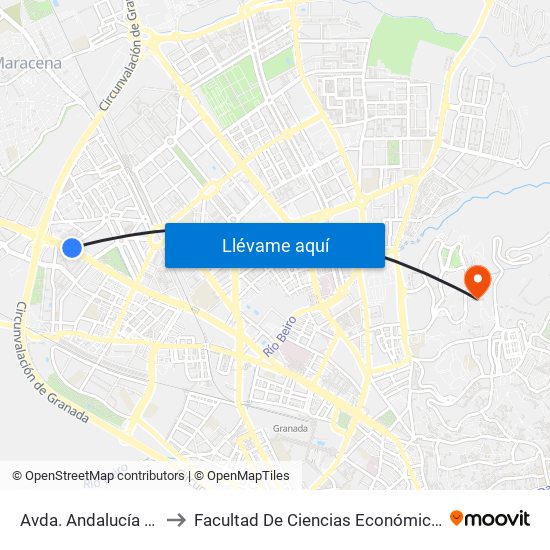 Avda. Andalucía - Diputación to Facultad De Ciencias Económicas Y Empresariales map