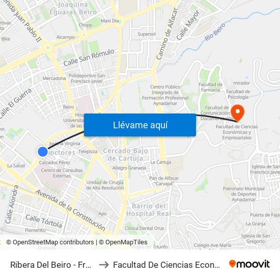 Ribera Del Beiro - Frente Mondragones to Facultad De Ciencias Económicas Y Empresariales map