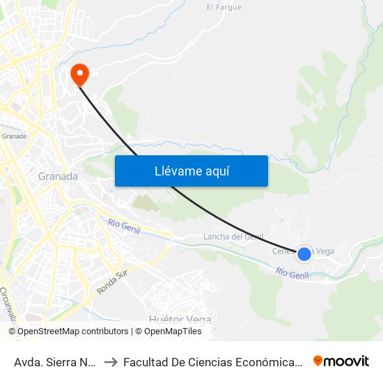 Avda. Sierra Nevada 90 to Facultad De Ciencias Económicas Y Empresariales map