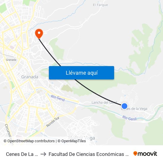 Cenes De La Vega 5 to Facultad De Ciencias Económicas Y Empresariales map