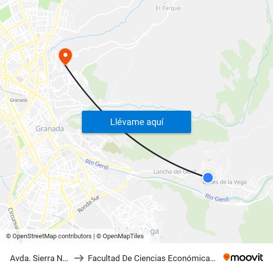 Avda. Sierra Nevada 36 to Facultad De Ciencias Económicas Y Empresariales map