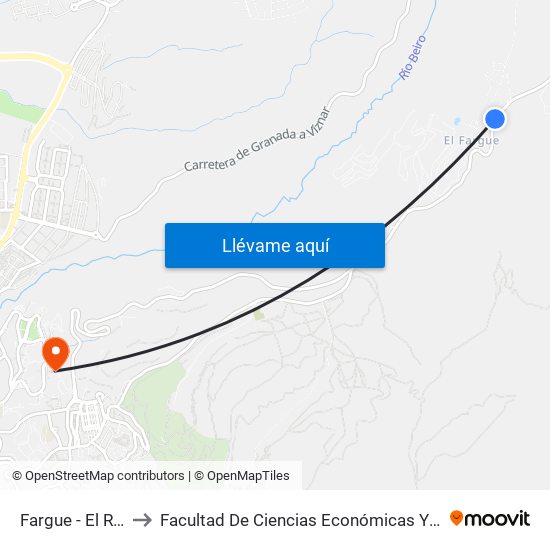 Fargue - El Retiro 1 to Facultad De Ciencias Económicas Y Empresariales map