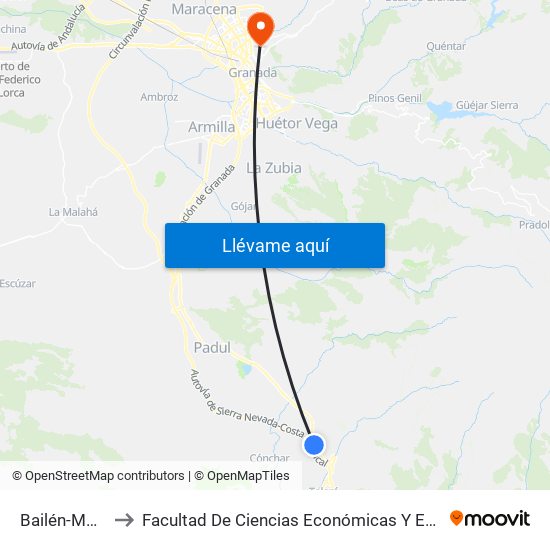 Bailén-Motril  4 to Facultad De Ciencias Económicas Y Empresariales map