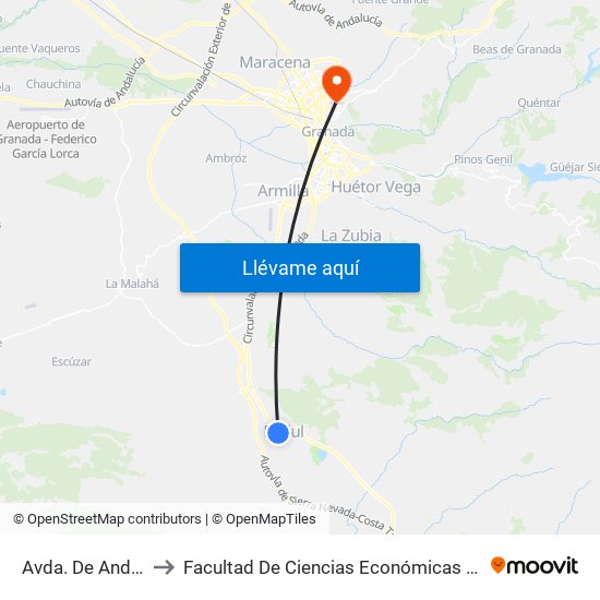 Avda. De Andalucía 1 to Facultad De Ciencias Económicas Y Empresariales map