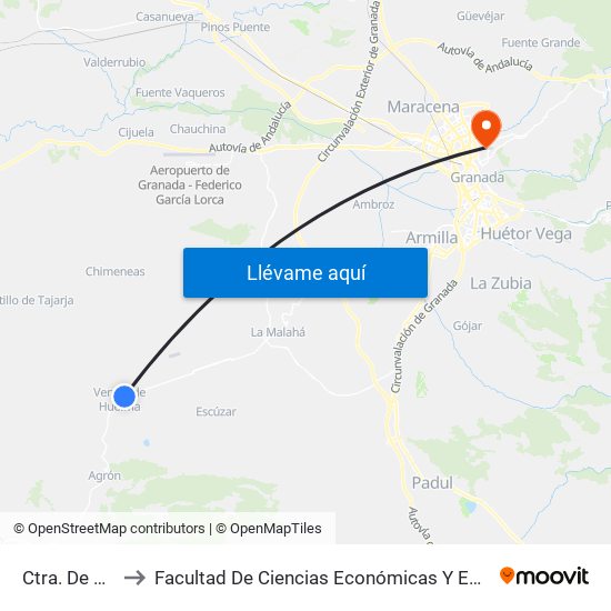 Ctra. De Cacín to Facultad De Ciencias Económicas Y Empresariales map